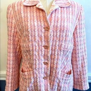 Escada Pink and White Tweed Blazer Jacket Designer Y2K 90s vintage Barbie